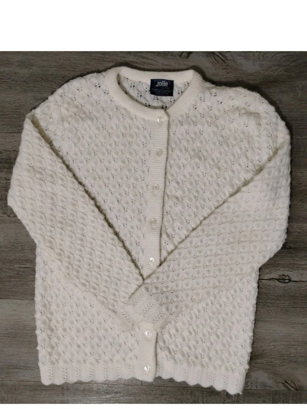 Vintage Jolie New York Women's Knit Button-Up Ivory Cardigan Sweater SZ M/L